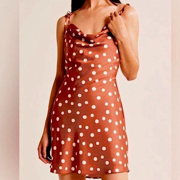 Abercrombie Polka Dot Satin Cowl Neck Dress - Picture 1 of 6